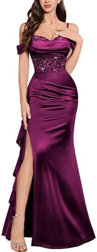 Miusol Womens Sexy Off Shoulder Sequin Lace Wedding Bridesmaid Party Long Dress