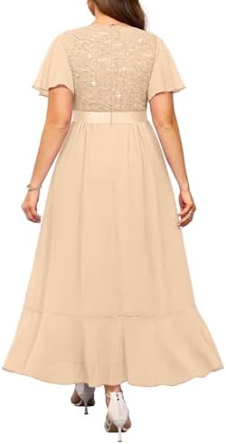 Pinup Fashion Plus Size Formal Dress – Evening Wedding Guest Cocktail Sequin Chiffon Long Dresses with Slit