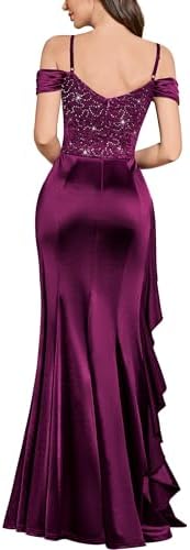 Miusol Womens Sexy Off Shoulder Sequin Lace Wedding Bridesmaid Party Long Dress