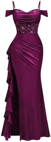 Miusol Womens Sexy Off Shoulder Sequin Lace Wedding Bridesmaid Party Long Dress