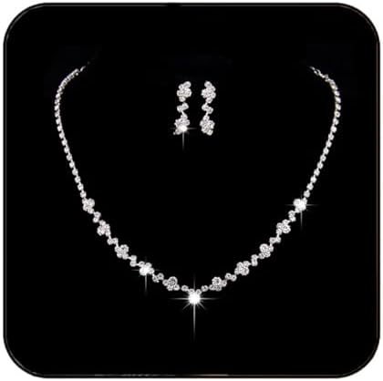 JAKAWIN Bride Wedding Necklace and Earring Set Silver Bridal Jewelry Sets for Women