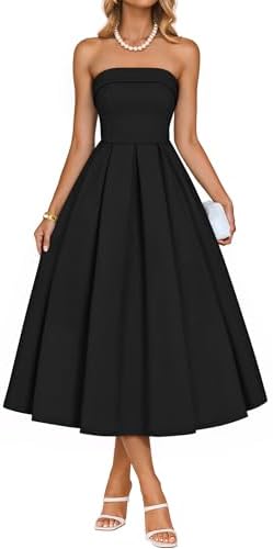ZESICA Womens Summer Strapless Cocktail Dresses 2026 Elegant Off Shoulder Flowy A Line Wedding Guest Party Midi Dress