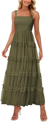 PRETTYGARDEN Womens Summer Dresses 2025 Sleeveless Smocked Tiered Ruffle Tulle A-Line Flowy Wedding Party Maxi Dress