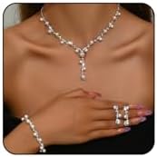Wedding Jewelry Sets for Brides Silver Rhinestone Necklaces Earring Bracelet Set Wedding Sets for Women Prom Jewelry Sets for Women