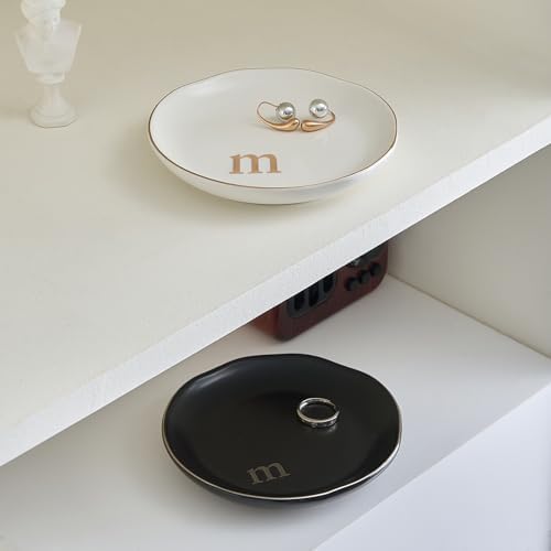 Lolalet Handmade Ceramic Ring Dish Jewelry Tray Plate with Initial, Small Monogram Gift for Her Women Girls Mother, Hostess, Engagement, Bridal Shower, Maid of Honor, Bridesmaid, Birthday, Christmas