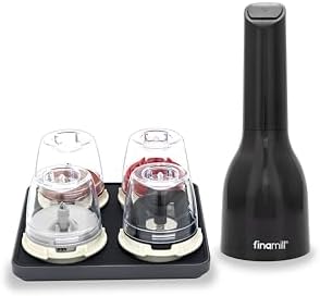 FinaMill Ultimate Gift Set Battery Operated Spice Mill with 4 Interchangeable Spice Pods & Slate Quartet Stackable Tray, Adjustable Coarseness, Ceramic Grinder, LED Light, Kitchen Gifts for Women