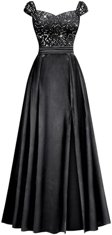 Miusol Womens Elegant V-Neck Sequin Lace Contrast Satin Split Bridesmaid Maxi Dress