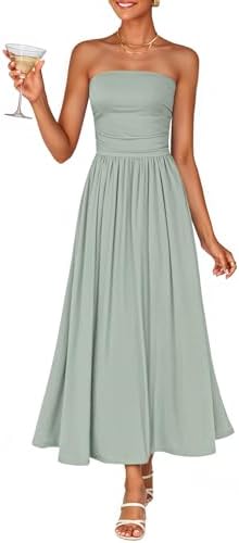 ZESICA Womens Summer Sleeveless Midi Dress 2026 Strapless Ruched A Line Flowy Wedding Guest Party Beach Long Dresses