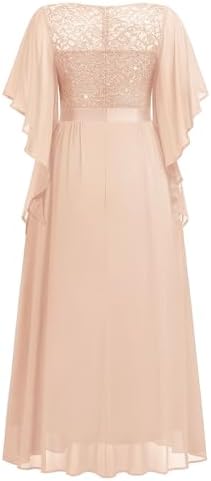 Miusol Womens Plus Size Sequin Lace with Ruffle Cape Cloak Sleeves Elegant Evening Gown Wedding Guest Maxi Dress