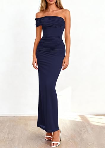 PRETTYGARDEN Womens 2026 Wedding Guest Cocktail Dresses One Off The Shoulder Ruched Bodycon Formal Maxi Party Summer Outfits