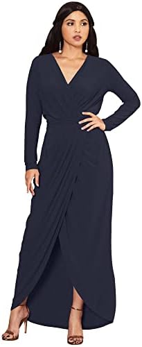 KOH KOH Womens 2025 Long Sleeve Formal Wrap Draped Cocktail V-Neck Gown Maxi Dress