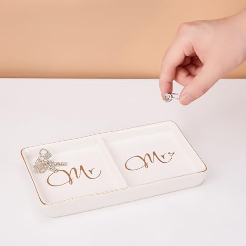 Mr. and Mrs. Ring Dish Engagement Gifts for Couples Wedding Ring Holder Jewelry Dish Tray, Bridal Shower Gifts for Women Newlywed Future Bride To be Gifts His and Hers Gifts