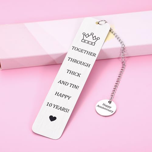 10 Year Anniversary Bookmark for Him Her 10th Anniversary Tin Gifts for Wife Husband Couple Gifts for 10th Wedding Anniversary for Book Lover Gifts Bookmark for 10th Tin Anniversary