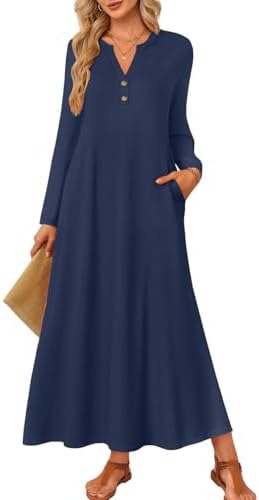 ZESICA Fall Long Sleeve Comfortable Loose Maxi Dresses for Women 2026 Elegant Classy Winter Wedding Guest Dress