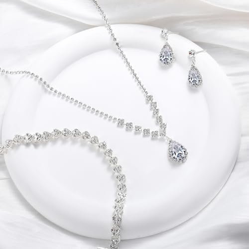 Remuuly 6 Pcs Bridesmaid Jewelry Sets for Wedding Rhinestone/Pearl Earrings Necklace Bracelet with Card for Wedding Proposal