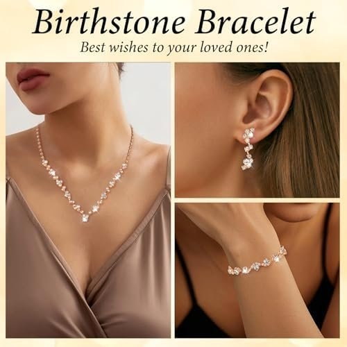 Jewelry for Prom,Silver Necklace for Women Prom, Rhinestone Crystal Necklace Bracelet Earrings Set, Silver Accessories for Women Jewelry for Wedding Party