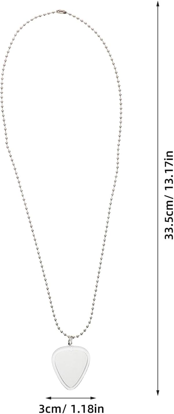 MUELODSIC Transparent Heart-shaped Guitar Pick Necklace with Holder Pendant for Bass Ukulele Players Guitar Plectrum Storage Display Box Stylish Long Necklace for Music Lovers and Guitarists