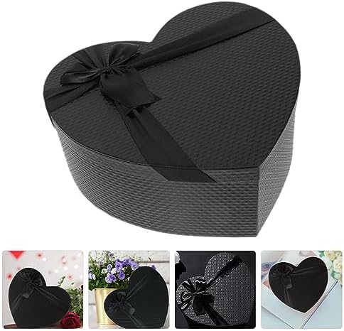 Mobestech Black Heart Shaped Box with Lid 9.05X7.87X3.54 Inches for Flower Arrangements Valentine S Day Wedding Presents Packaging