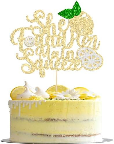 Gyufise 1Pcs She Found Her Main Squeeze Cake Topper Glitter Bridal Shower Party Cake Decorations for Lemon Theme Wedding Engagement Bachelorette Party Supplies