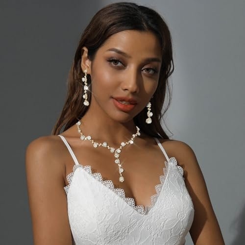 Sixexey Rhinestone Jewelry Set Sparkly Prom Jewelry Necklace Wedding Necklace Jewelry Accessories for Women (Gold)