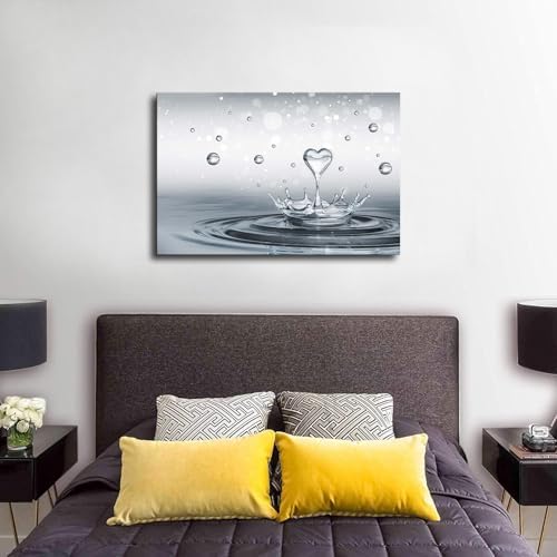 Heart Water Drop Water Splash Water Poster Canvas Print Art Decoration Wall Art Painting Print Modern Aesthetic Suitable for Living Room, Bedroom Decoration, Framed or Unframed (1218inch framed)