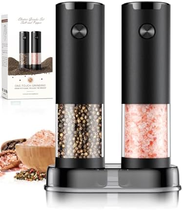 Electric Salt and Pepper Grinder Set Automatic Battery Pepper Mill Shakers Adjustable Coarseness Upgraded Larger Capacity with Led Home and Kitchen Appliances Birthday Gifts for Women