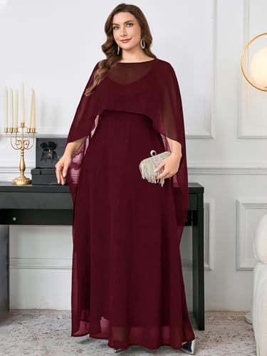 Plus Size Elegant Chiffon Dress Formal Long Cape Sleeve A Line Maxi Evening Gown Wedding Guest Cocktail Dresses