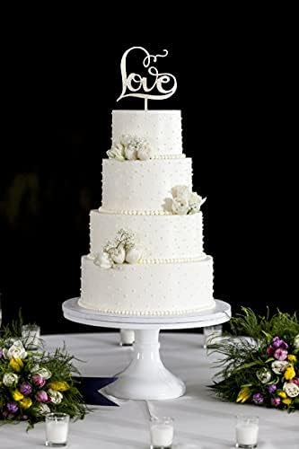 Gorgeous Love Cake Topper Anniversary Party Decorations Classical Sliver Wedding Cake Topper for Wedding/Bridal Shower Party Supplies