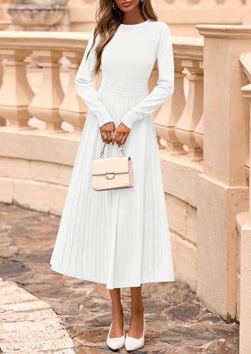 PRETTYGARDEN Womens Sweater Dress 2026 Long Sleeve Elegant Knit A Line Fall Wedding Guest Cocktail Midi Winter Dresses