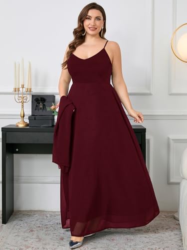 Plus Size Elegant Chiffon Dress Formal Long Cape Sleeve A Line Maxi Evening Gown Wedding Guest Cocktail Dresses