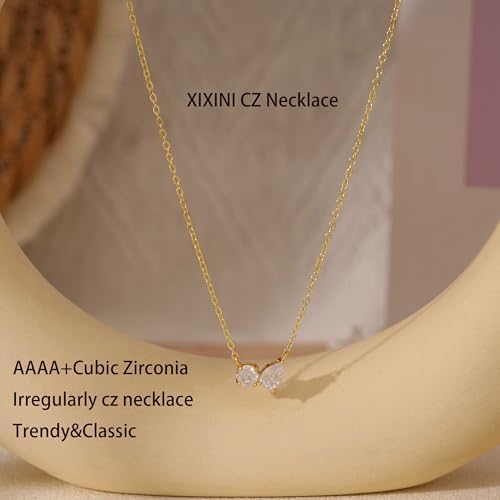 XIXINI Dainty Gold Necklace for Women, 14k Gold Plated Cubic Zirconia Pendant Necklace Simple Gold Necklaces for Women Trendy Cute Non Tarnish Solitaire Necklace Fashion Wedding Gold Jewelry