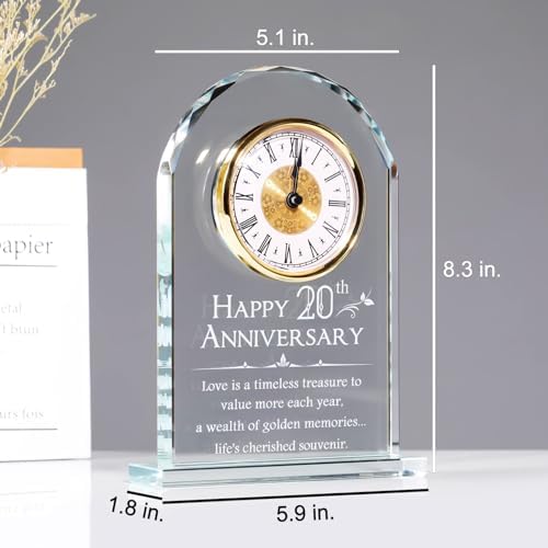 YWHL 20th Anniversary Quartz Clock Gifts for Him and Her, 20 Years Wedding Anniversary Keepsake Gifts for Couple, Happy 20th Wedding Home Party Decoration (Battery not Included)