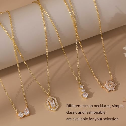 XIXINI Dainty Gold Necklace for Women, 14k Gold Plated Cubic Zirconia Pendant Necklace Simple Gold Necklaces for Women Trendy Cute Non Tarnish Solitaire Necklace Fashion Wedding Gold Jewelry