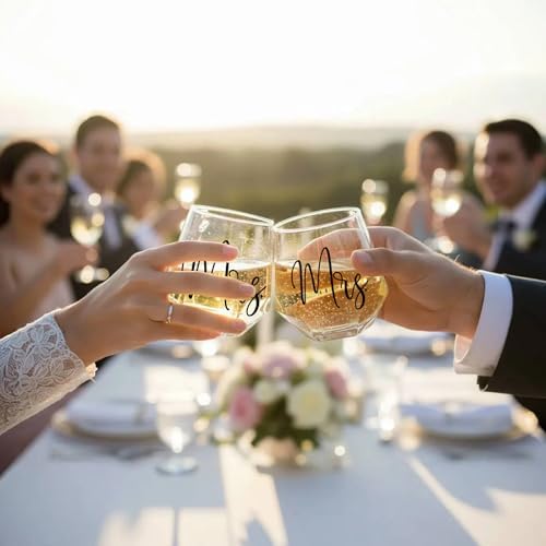 Mrs and Mrs Wine Glass Set of 2, Lesbian Couple Idea for Girlfriend, Engagement Gifts for Couples, Birthday Anniversary Valentines Day Gifts for Newly Engaged Couples Her Wife Girlfriend