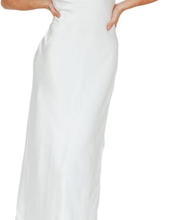 Sexy Satin Spaghetti Strap Floral Embroidered Maxi Dress for Women Sweetheart Neckline Backless Sleeveless Slit Midi Dress