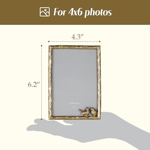 Synovana Romantic Aged Gold 4×6 Picture Frame with Lovebirds Vintage-Style Metal Photo Frame for Cherished Memories and Meaningful Gifts