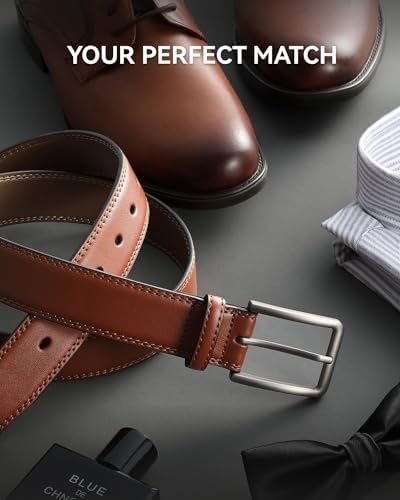CHAOREN Leather Dress Belt Men 2 Pack – 1 3/8 Mens Belts for Work Business Casual Jeans