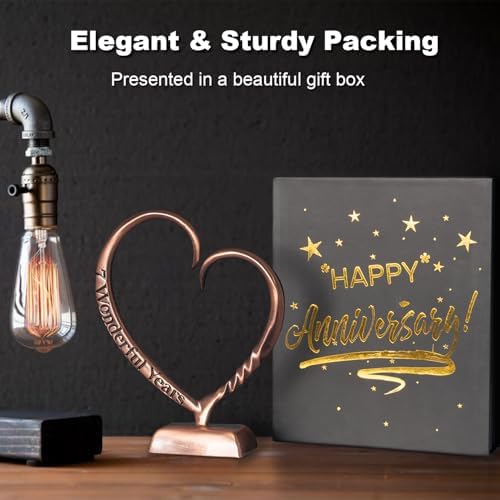 BESZONE 7 Year Anniversary Copper Gifts for Her Him Gift 7th Wedding Anniversary for Couples Wife Husband Men, Hand Forged Copper Heart Art Keepsake Home Decor Artwork