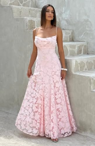 Maxi Floral Bridesmaid Dresses for Women Long A Line Cowl Neck Prom Dress Boho Lace Fomal Evening Gown