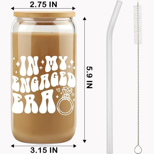Engagement Gifts, In My Engaged Era Glass Cup, Future Bride Gift Ideas, Bridal Shower Gift for Her, Wedding Gifts for Best Friend – Newbride, Fiance Present – Bride to Be Tumbler – Present for Her