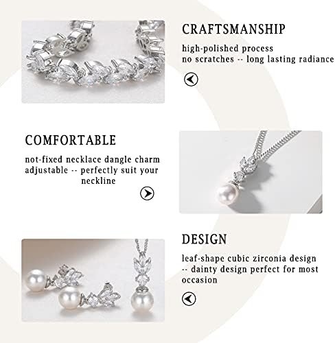 Wedding Jewelry for Bride Bridesmaid, Pearl Dangle Earrings and Pendant Necklace Set Bridal Jewelry for Promise Wedding Party