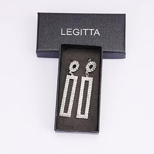 Rhinestone Long Drop Earrings Statement Rectangle Dangle with Circle Studs Fashion Jewelry