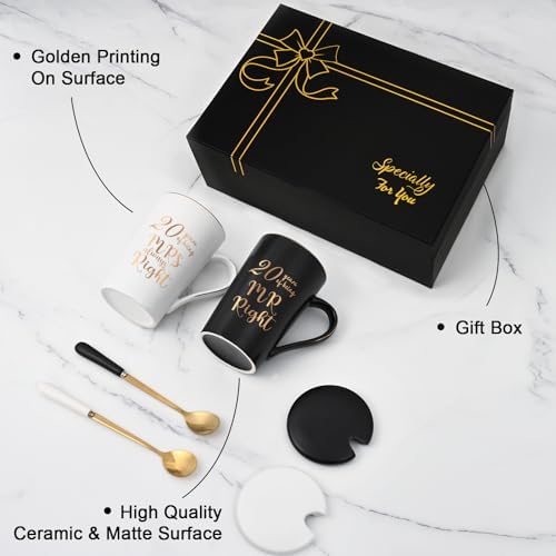 YHRJWN 20 Year Anniversary Presents, 20th Anniversary Presents for Couple Parents, 20th Wedding Anniversary Presents, 20th Mr & Mrs Always Right Coffee Mugs, 14 Oz with Coasters, Spoons and Gift Box