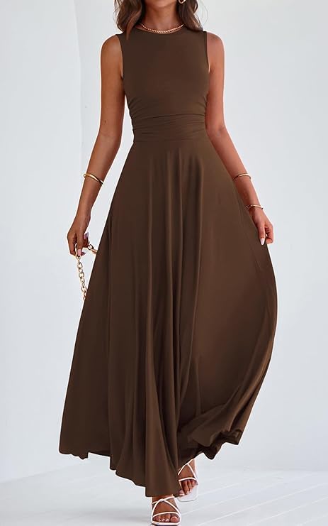 PRETTYGARDEN Womens Spring Dresses 2026 Casual Sleeveless Crewneck Aline Maxi Dress Stretch Tank Flowy Long Dresses