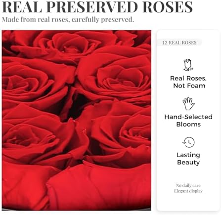 Graclect Preserved Roses in a Box 12 Real Forever Flowers, Luxury Round Flower Gift for Her, Elegant Red Roses for Valentines Day, Anniversary & Home Dcor