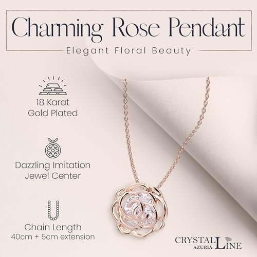 Crystalline Azuria Women 18K Gold Plated White Crystal Roses Flowers Necklace and Earrings Set for Women Wedding Party Bridal Bridesmaid Accessories