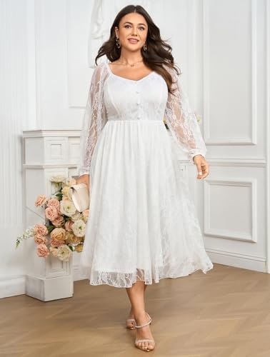 SCOMCHIC Womens Plus Size Cocktail Dress Wedding Guest Lace Long Sleeve Formal Party Maxi Dresses