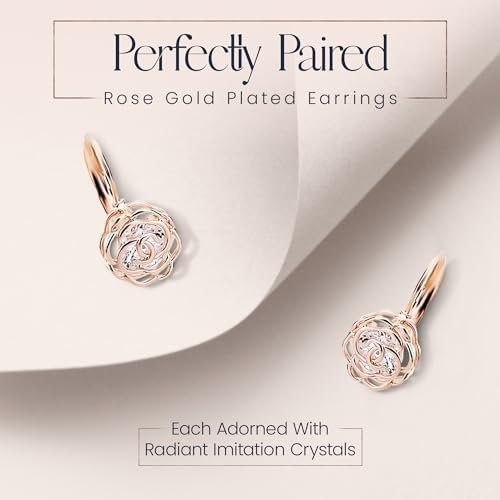 Crystalline Azuria Women 18K Gold Plated White Crystal Roses Flowers Necklace and Earrings Set for Women Wedding Party Bridal Bridesmaid Accessories