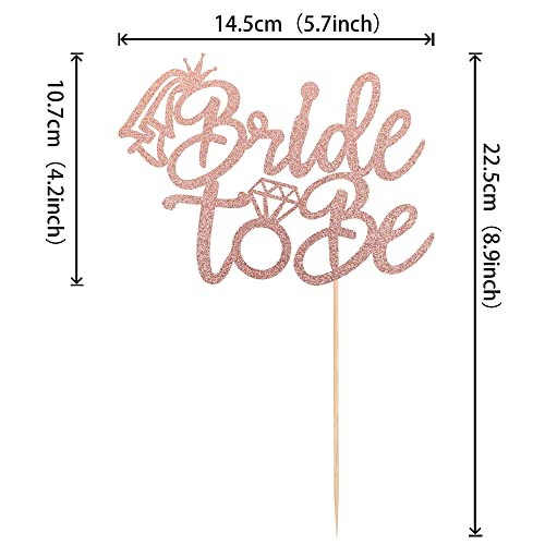 1 PCS Bride to Be Cake Topper with Glitter Ring Bridal Shower Cake Pick Decorations for Wedding Engagement Theme Bachelorette Party Supplies Rose Gold