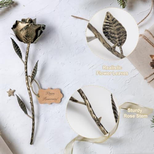 Bronze Anniversary 8 Year Gifts – Metal Rose 8th Anniversary for Her Bronze Gift, Everlasting Rose for 8 Year Wedding Handcrafted for Wife Eternal Artwork